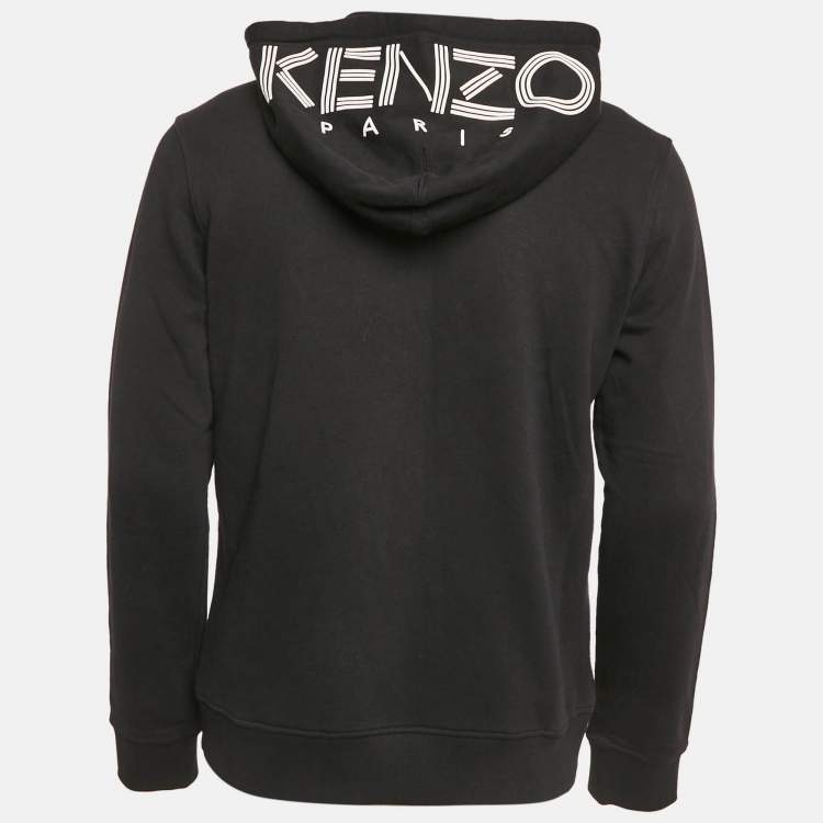Pre Owned Kenzo Black Logo Print Cotton Zip-Up Jacket M