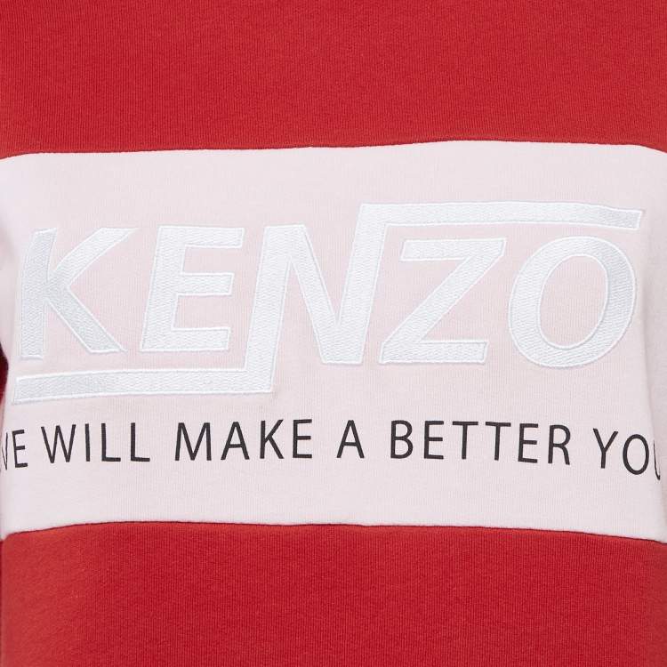Pre Owned Kenzo Red Logo Embroidery Crewneck Sweatshirt S