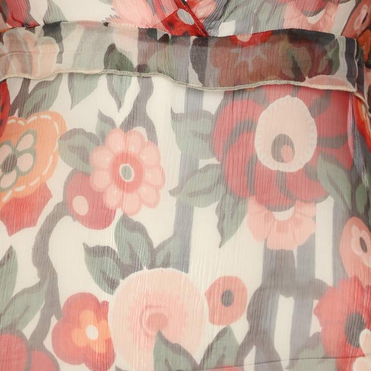 Pre Owned Kenzo Multicolor Knit Floral Print Long Sleeve Blouse M 