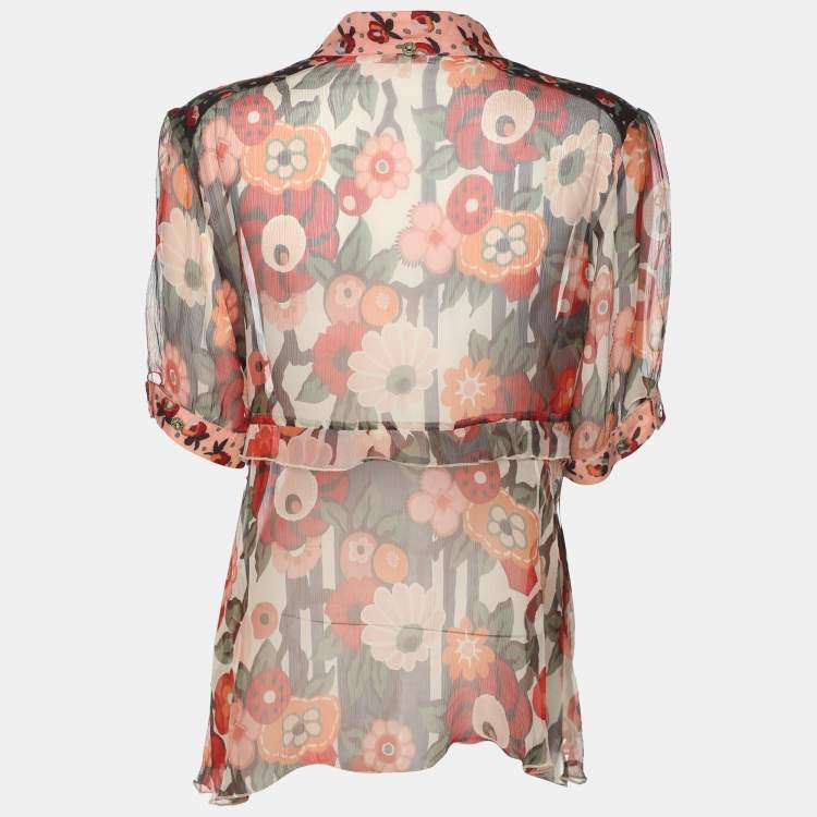 Pre Owned Kenzo Multicolor Knit Floral Print Long Sleeve Blouse M 