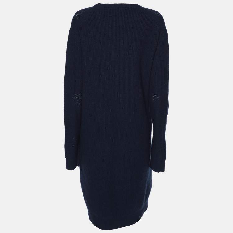 Pre Owned Kenzo Navy Blue Wool Knit Logo Embellished Sweater S