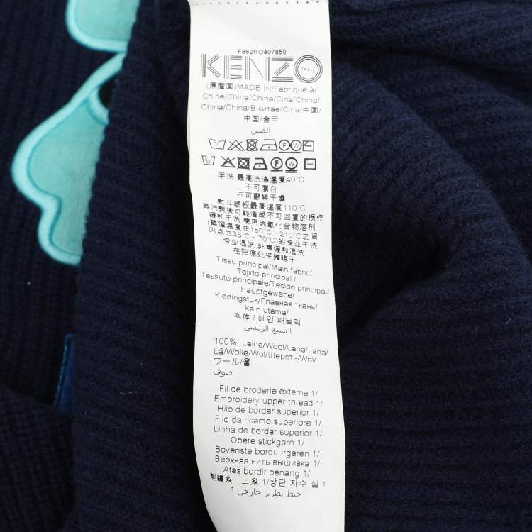 Pre Owned Kenzo Navy Blue Wool Knit Logo Embellished Sweater S