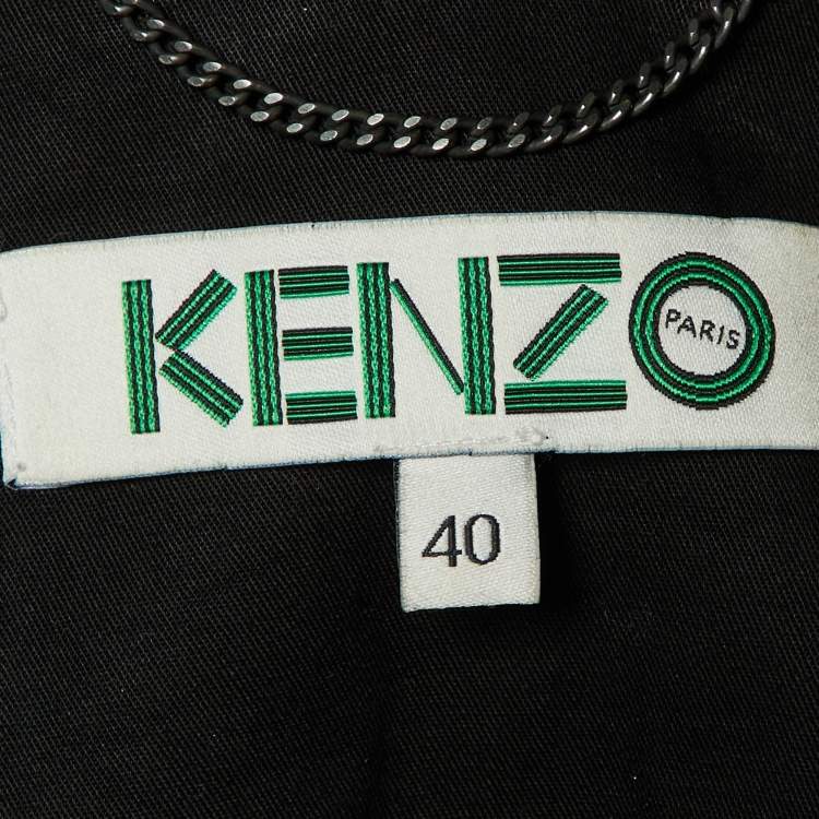 Pre Owned Kenzo Black/Navy Blue Rib Knit and Cotton Pleated Zip-Up Jacket M
