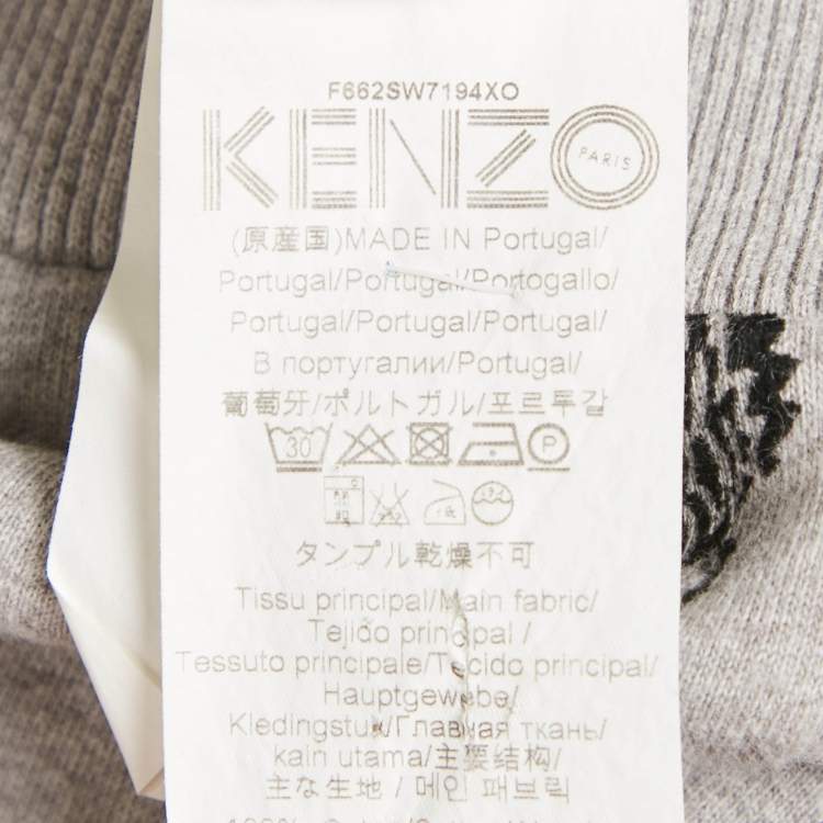 Pre Owned Kenzo Grey Tiger Flock Print Cotton Sweatshirt S