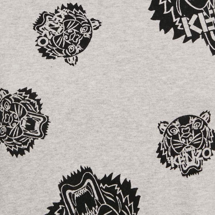 Pre Owned Kenzo Grey Tiger Flock Print Cotton Sweatshirt S