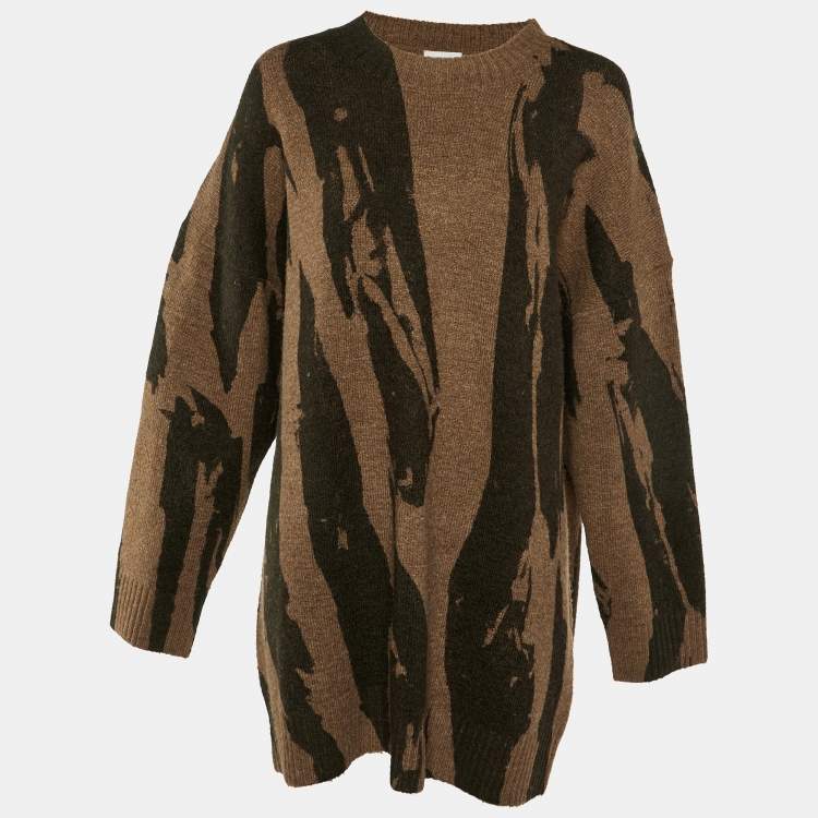 Pre Owned Kenzo Brown Pattern Knit Crewneck Sweater Dress XL