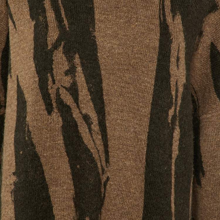 Pre Owned Kenzo Brown Pattern Knit Crewneck Sweater Dress XL