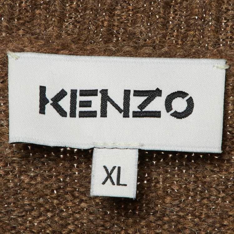 Pre Owned Kenzo Brown Pattern Knit Crewneck Sweater Dress XL
