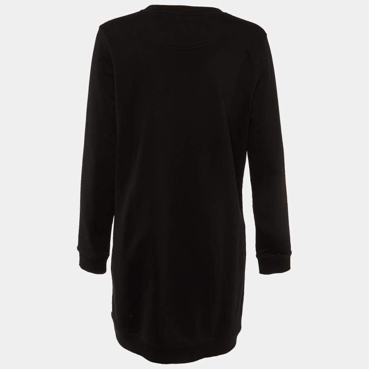 Pre Owned Kenzo Black Tiger Embroidered Cotton Sweatshirt Dress L