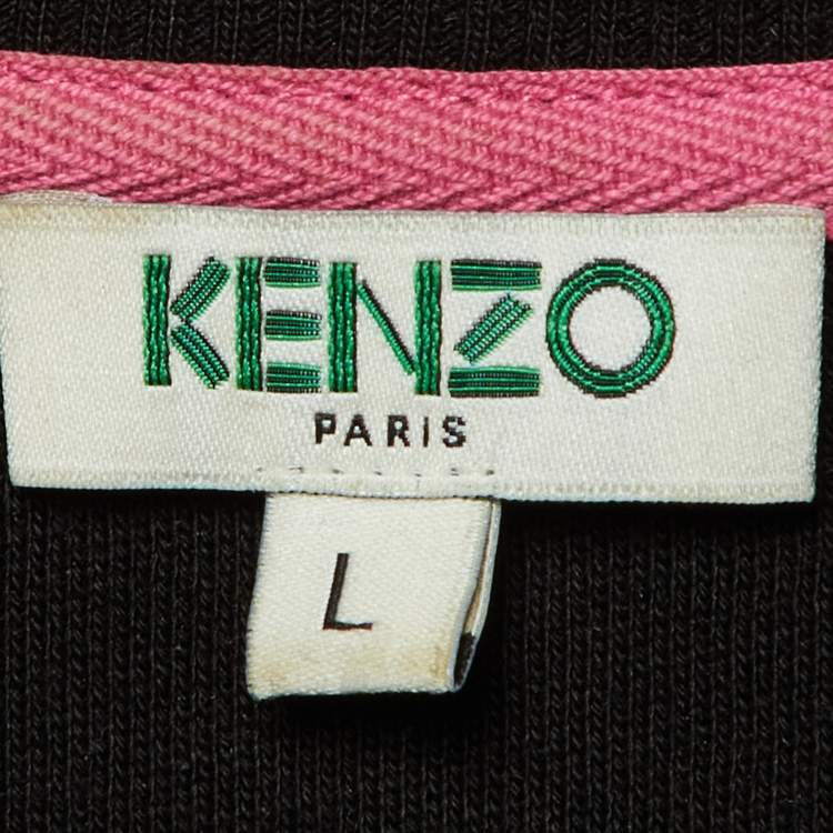 Pre Owned Kenzo Black Tiger Embroidered Cotton Sweatshirt Dress L