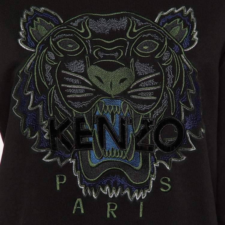 Pre Owned Kenzo Black Tiger Embroidered Cotton Crew Neck Sweatshirt S