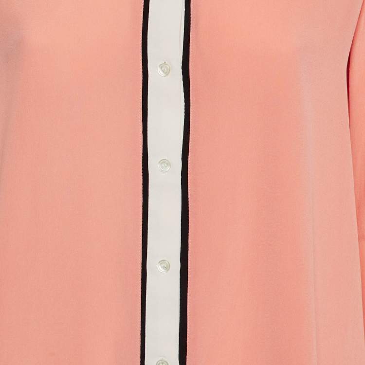 Pre Owned Kenzo Pink Silk Contrast Paneled Button Front Shirt M