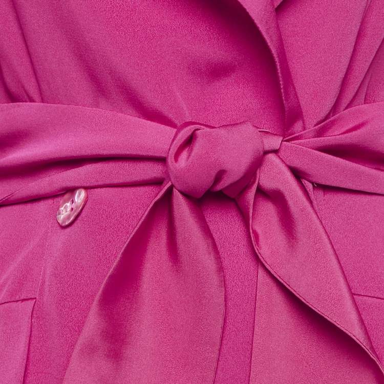 Pre Owned Kenzo Pink Crepe Tie-Up Waist Double Breasted Blazer M