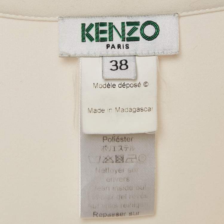 Pre Owned Kenzo Off-White Satin Pleated Button Front Blouse M