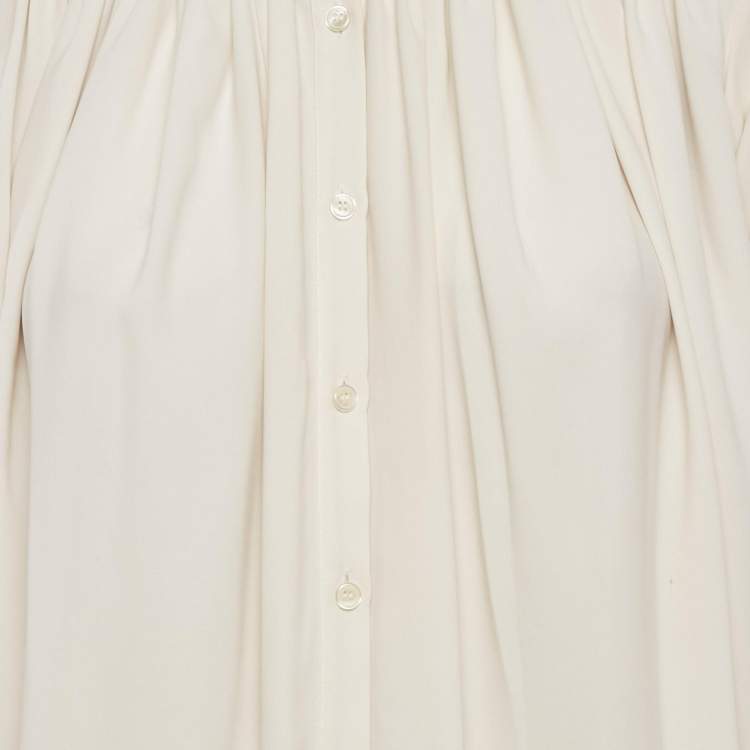 Pre Owned Kenzo Off-White Satin Pleated Button Front Blouse M