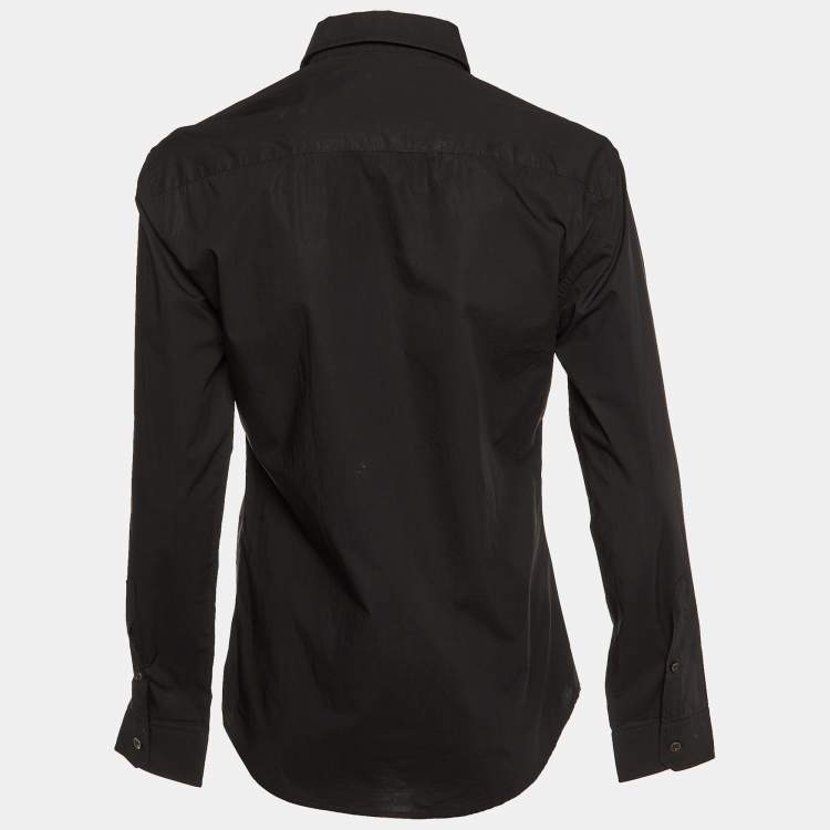 Pre Owned Kenzo Defile Black Cotton Ribbon Detail Button Up Shirt L