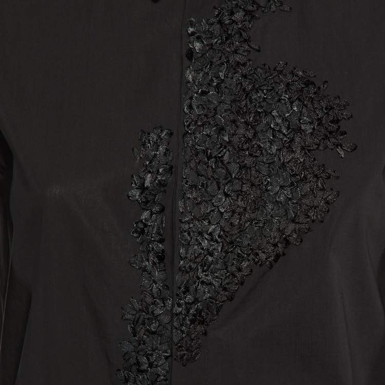 Pre Owned Kenzo Defile Black Cotton Ribbon Detail Button Up Shirt L