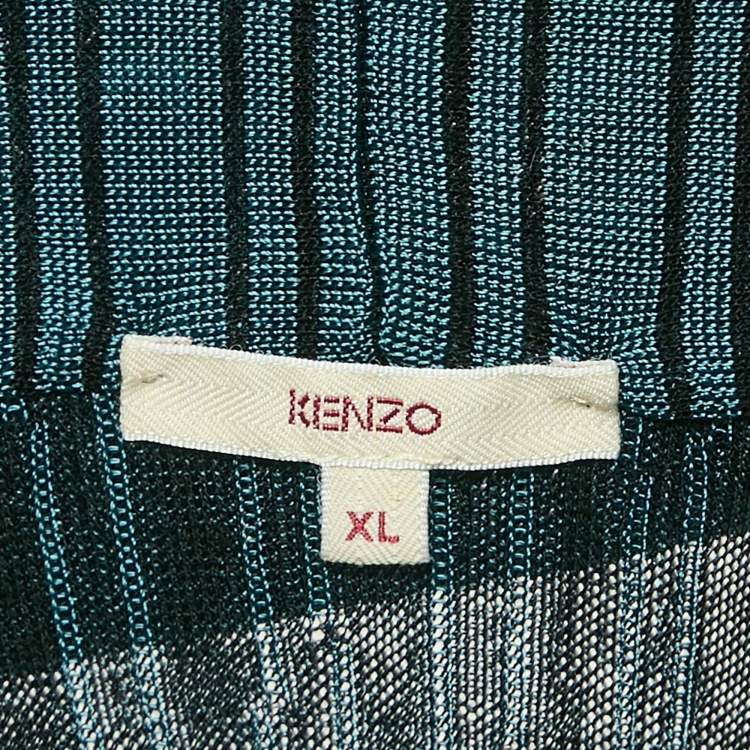 Pre Owned Kenzo Black & Teal Patterned Knit Cowl Neck Sweater XL
