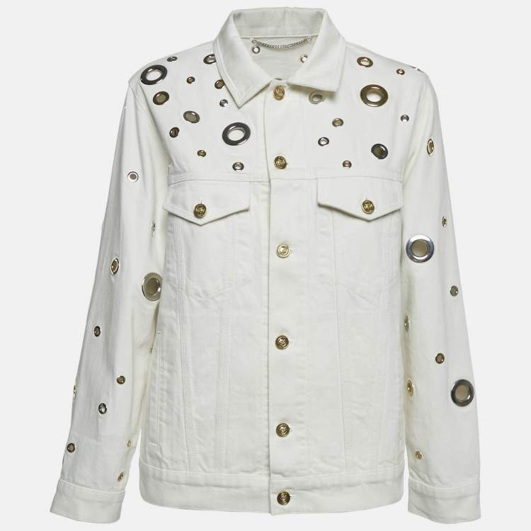Pre Owned Kenzo White Grommet Cut-Out Denim Jacket L
