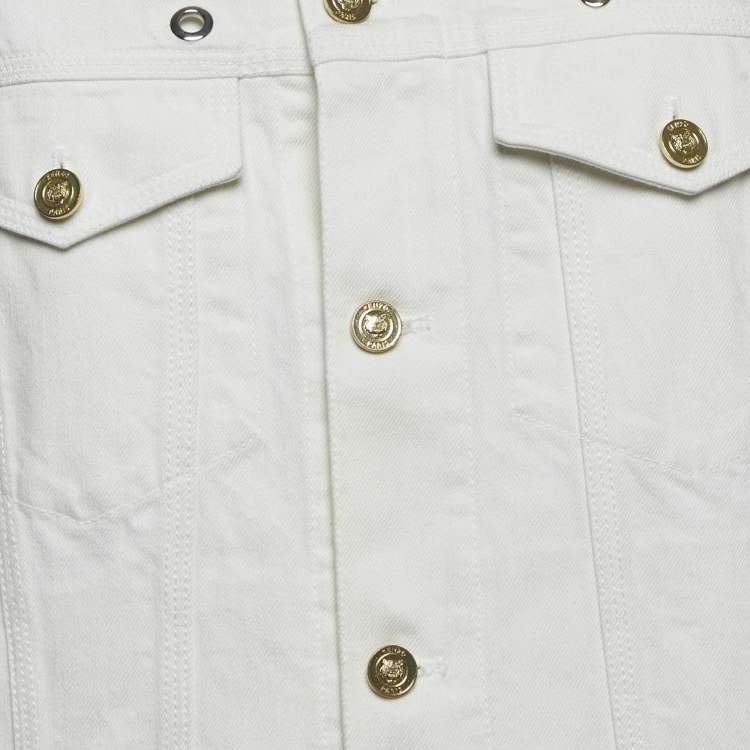 Pre Owned Kenzo White Grommet Cut-Out Denim Jacket L