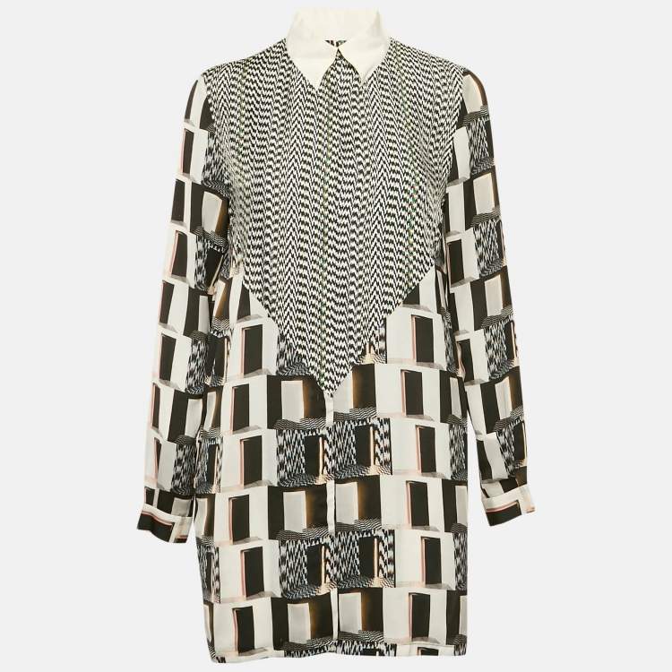 مملوكة مسبقًا Kenzo Black/White Printed Silk Shirt Dress M