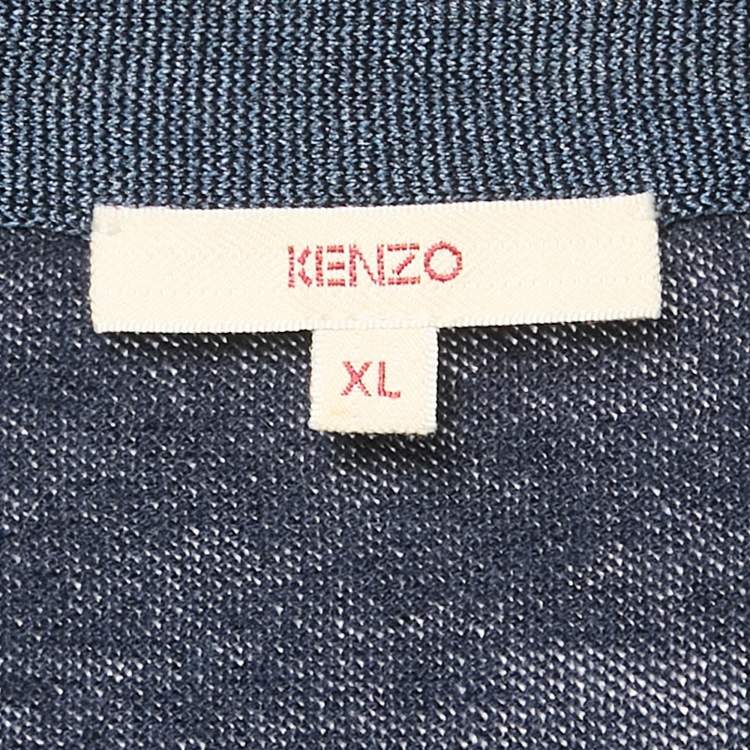 Pre Owned Kenzo Blue Wool Blend Buttoned Short Sleeve Top XL