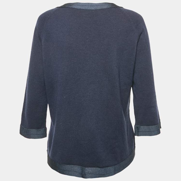 Pre Owned Kenzo Blue Wool Blend Buttoned Short Sleeve Top XL