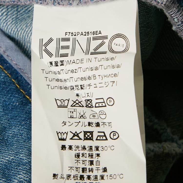 Pre Owned Kenzo Blue Applique Detail Denim Wide-Leg Jean L Waist 34"