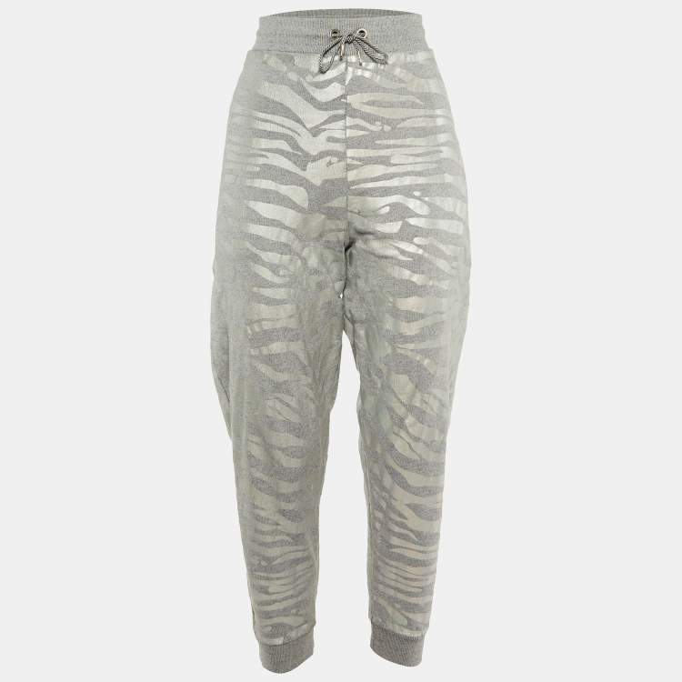Pre Owned Kenzo Grey Metallic Print Cotton Jogger Pants L 