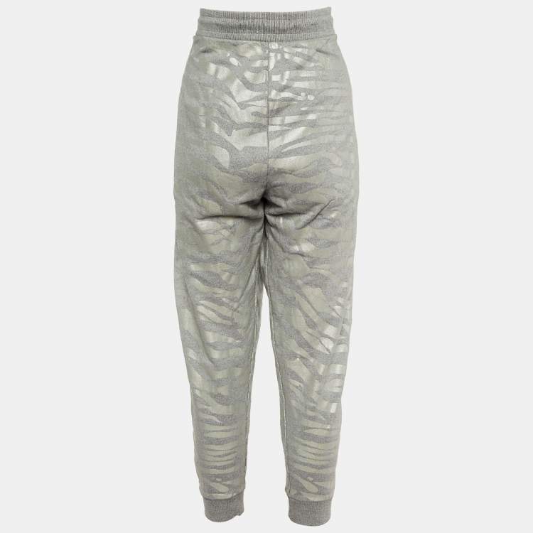 Pre Owned Kenzo Grey Metallic Print Cotton Jogger Pants L 