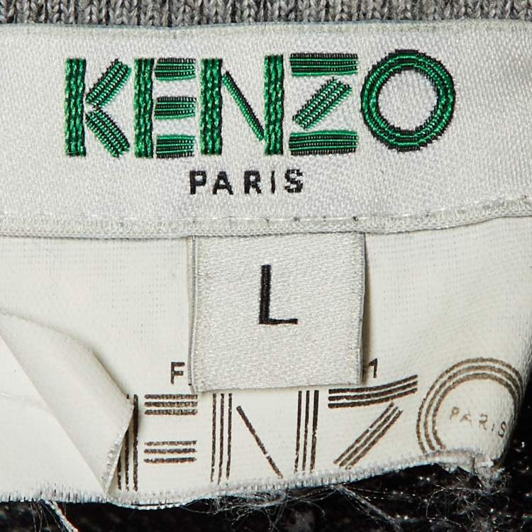 Pre Owned Kenzo Grey Metallic Print Cotton Jogger Pants L 