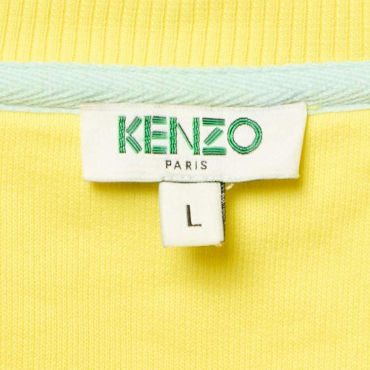 Pre Owned Kenzo Yellow Tiger Embroidered Cotton Crew Neck Sweatshirt L