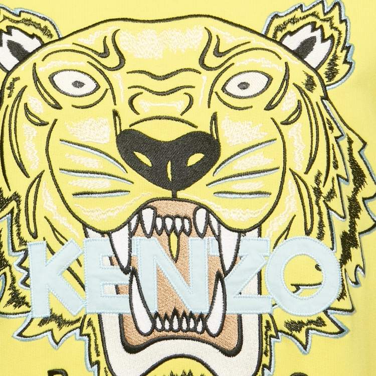 Pre Owned Kenzo Yellow Tiger Embroidered Cotton Crew Neck Sweatshirt L