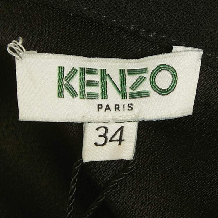Pre Owned Kenzo Black Satin High Neck Mini Dress S