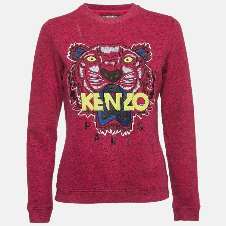 Pre Owned Kenzo Pink Tiger Embroidered Cotton Long Sleeve Sweatshirt S 