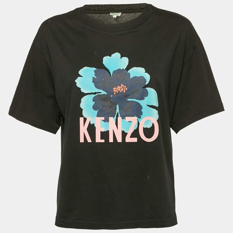 Pre Owned Kenzo Black Logo Print Cotton Short Sleeve T-Shirt M