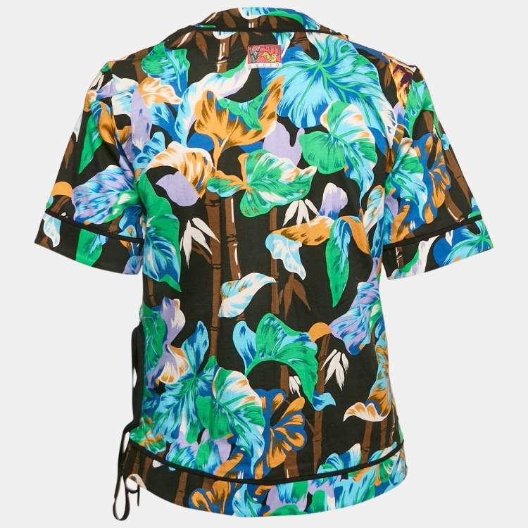 مملوكة مسبقًا Kenzo Multicolor Bamboo Tiger Print Cotton Wrap Top M