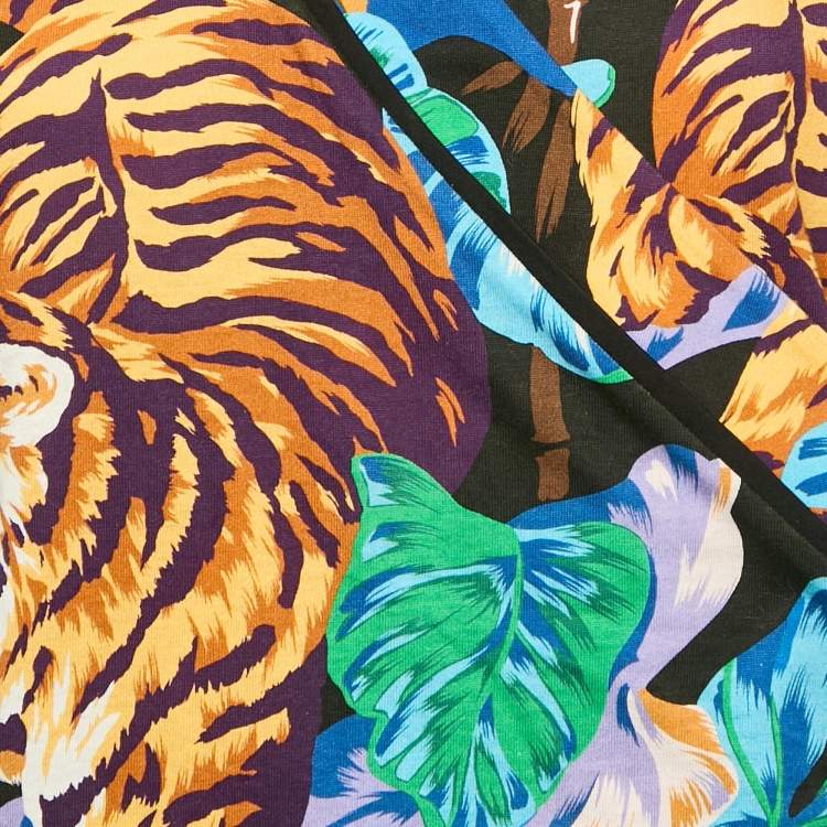 مملوكة مسبقًا Kenzo Multicolor Bamboo Tiger Print Cotton Wrap Top M