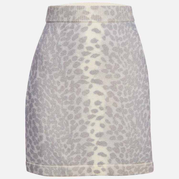 Pre Owned Kenzo Grey Leopard Print Wool Mini Skirt M