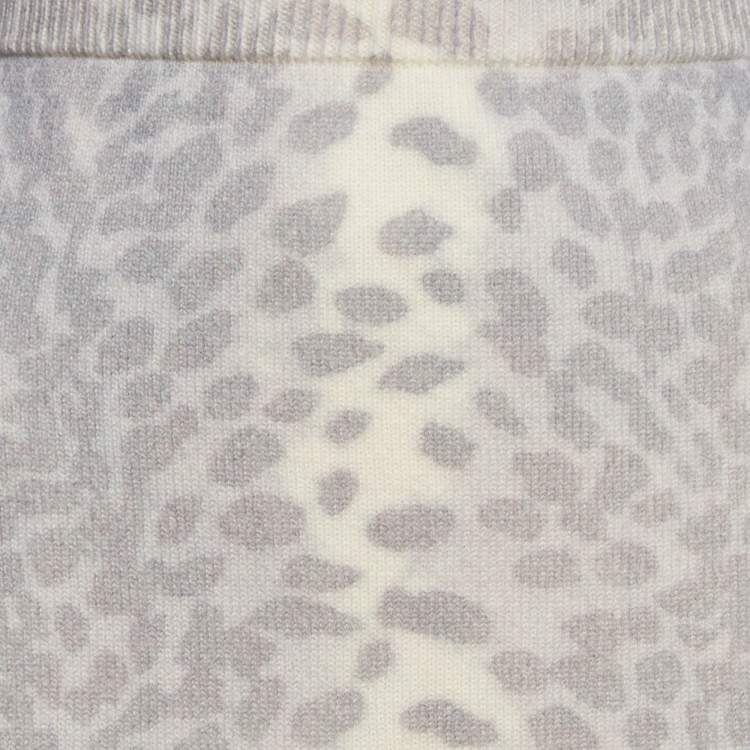 Pre Owned Kenzo Grey Leopard Print Wool Mini Skirt M