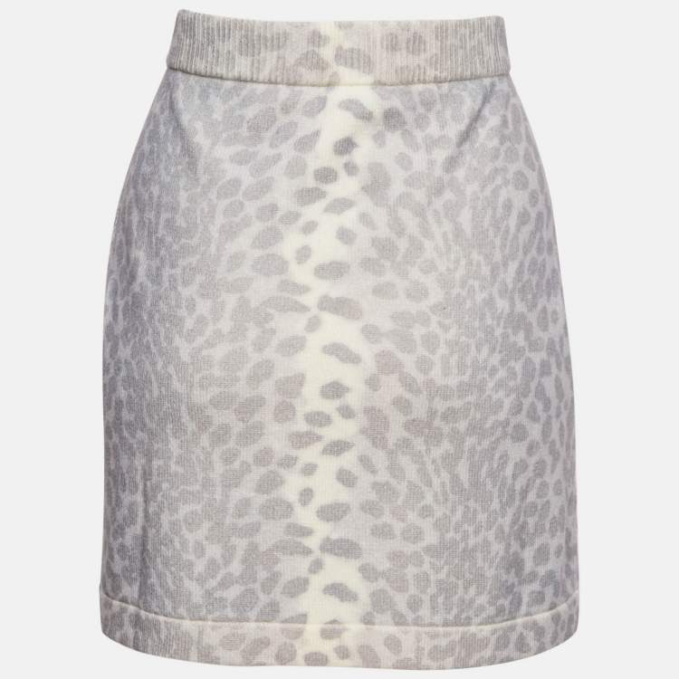 Pre Owned Kenzo Grey Leopard Print Wool Mini Skirt M