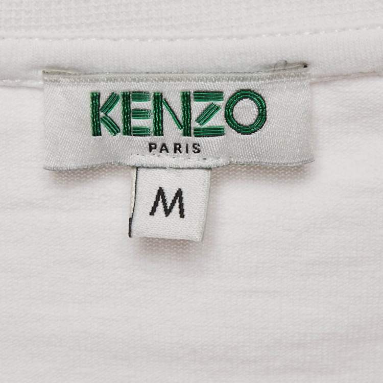 Pre Owned Kenzo White Logo Embroidered Cotton Half Sleeve T-Shirt M