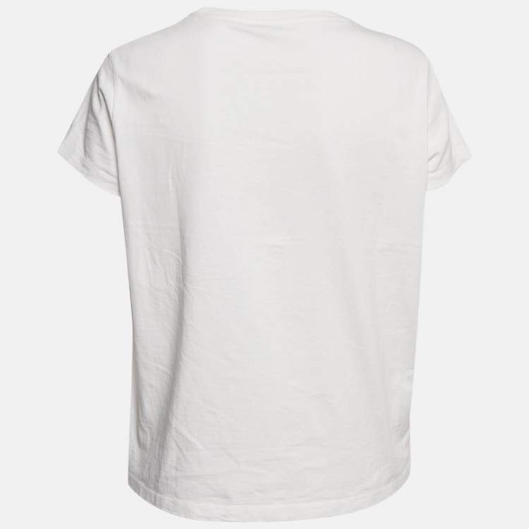 Pre Owned Kenzo White Logo Embroidered Cotton Half Sleeve T-Shirt M