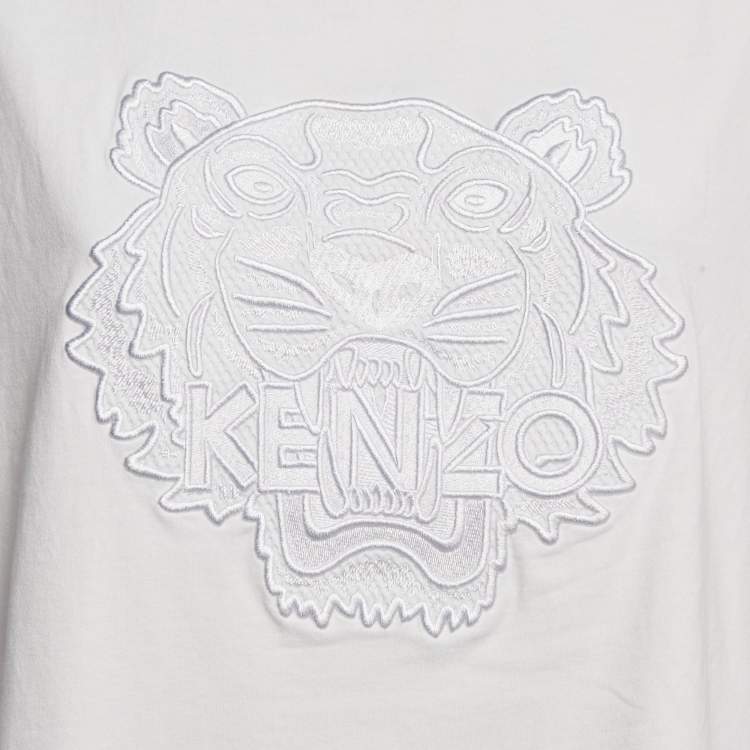 Pre Owned Kenzo White Logo Embroidered Cotton Half Sleeve T-Shirt M