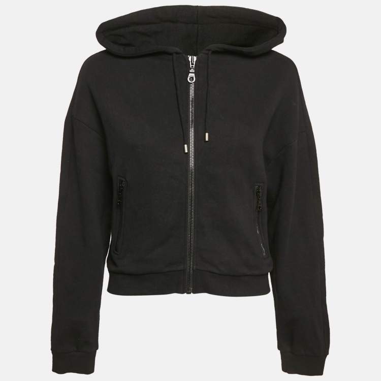 Pre Owned Kenzo Black Cotton Knit Zip-Up Hooded Jacket M