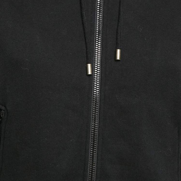 Pre Owned Kenzo Black Cotton Knit Zip-Up Hooded Jacket M