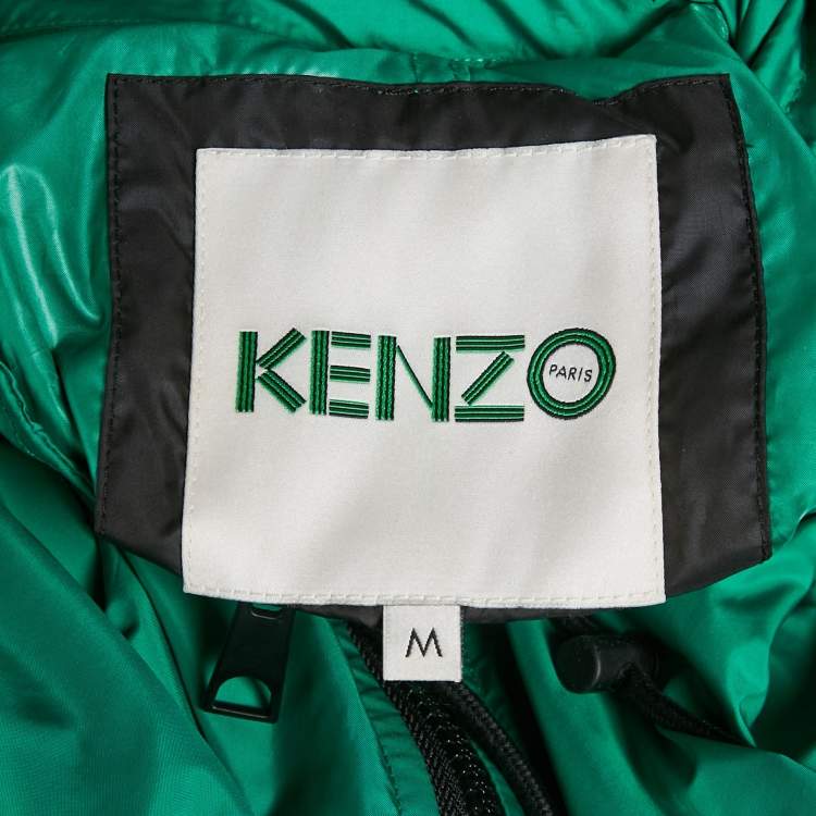 Pre Owned Kenzo Green Synthetic Zip-Up Hooded Windbreaker Jacket M