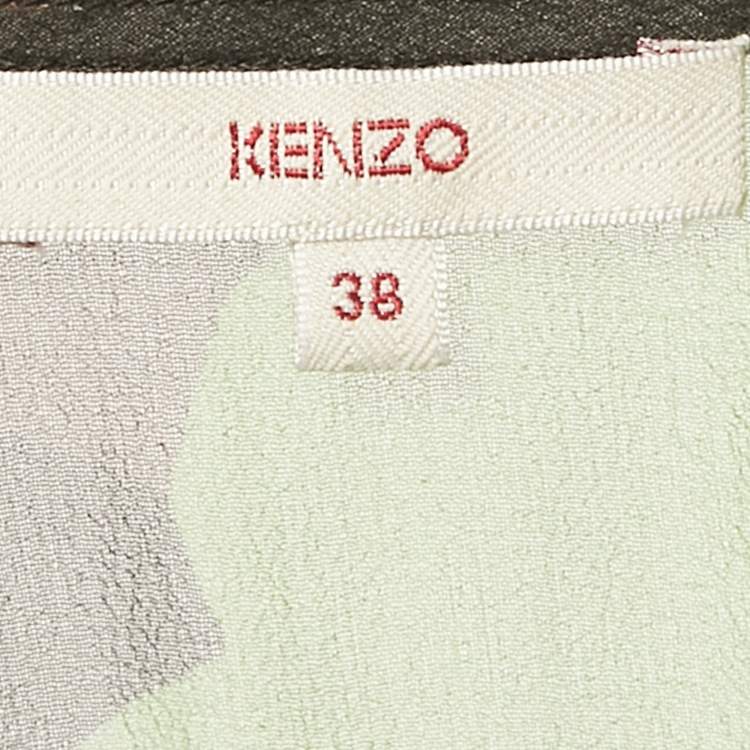 Pre Owned Kenzo Multicolor Printed Silk Cinched Waist Top M