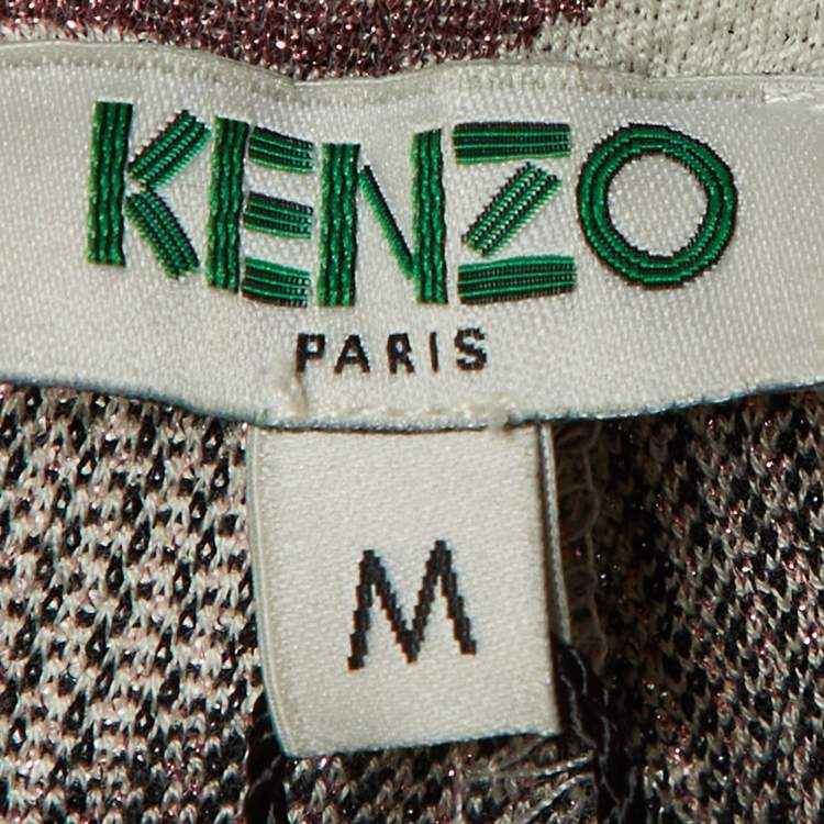 Pre Owned Kenzo White Lurex Printed Cotton Knit Pants M