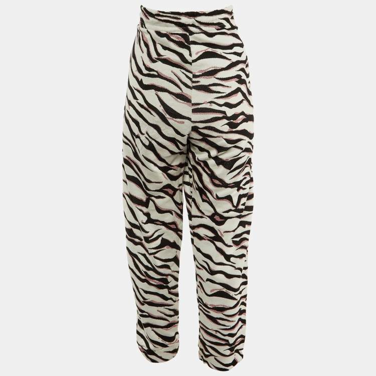 Pre Owned Kenzo White Lurex Printed Cotton Knit Pants M